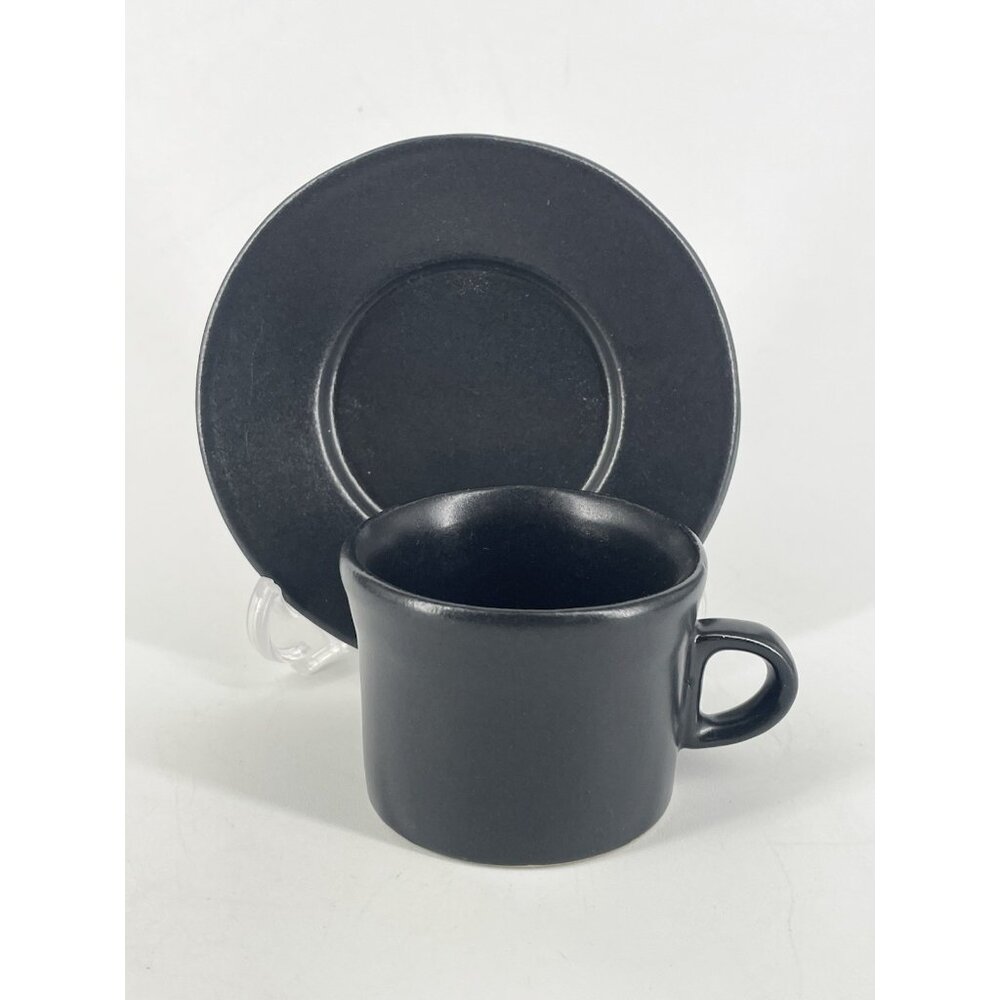 Vtg Bennington Potters Pottery Black Eapresso Cup & Saucer 1676